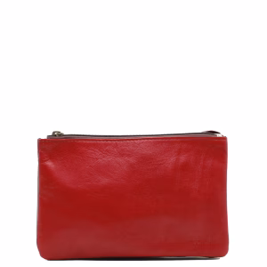Red and yellow reversible recycled leather crossbody bag by Soruka