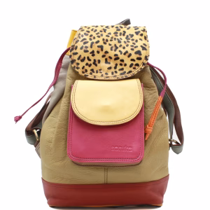 Green multicolor animal print upcycled leather backpack by Soruka