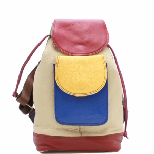 Yellow multicolor upcycled leather backpack by Soruka