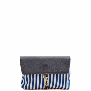 Azure blue recycled leather and upcycled canvas belt bag Mediterrània Edition by Soruka