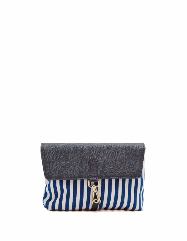 Azure blue recycled leather and upcycled canvas belt bag Mediterrània Edition by Soruka