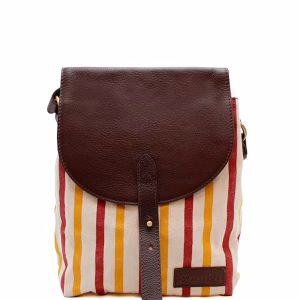 Sand beige recycled leather and upcycled canvas crossbody bag by Soruka