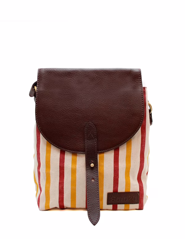 Sand beige recycled leather and upcycled canvas crossbody bag by Soruka
