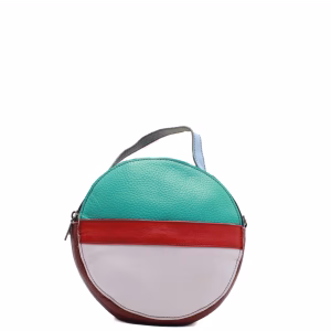 Blue and light purple recycled leather circular crossbody bag by Soruka