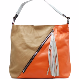 Orange and brown recycled leather large tote shoulder bag by Soruka