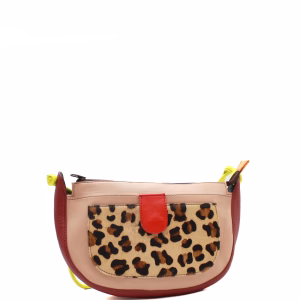 Light brown recycled leather shoulder bag with animal print front pocket by Soruka