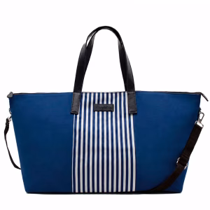 Azure blue recycled leather and canvas shoulder bag by Soruka