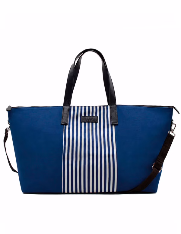 Azure blue recycled leather and canvas shoulder bag by Soruka
