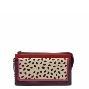 Purple and red animal print recycled leather crossbody wallet by Soruka