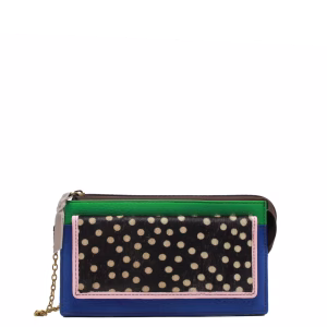 Blue and green animal print recycled leather crossbody wallet by Soruka