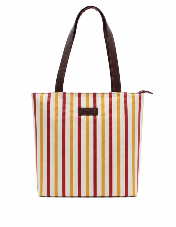 Sand beige recycled leather and upcycled canvas shoulder bag Mediterrània Edition by Soruka