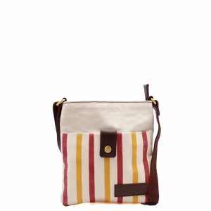 Sand beige recycled leather and upcycled canvas crossbody bag by Soruka