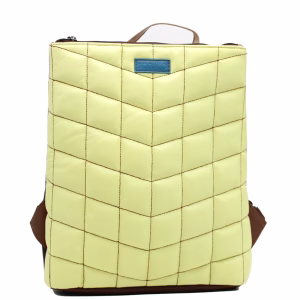 Light green quilted recycled leather backpack by Soruka