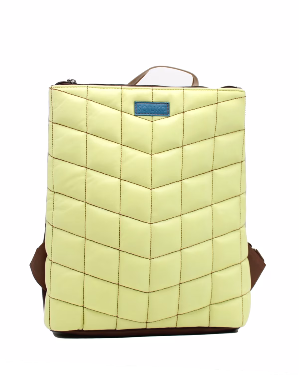Light green quilted recycled leather backpack by Soruka