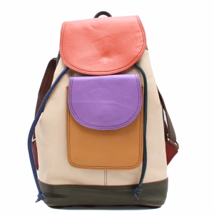 Beige multicolor upcycled leather backpack by Soruka