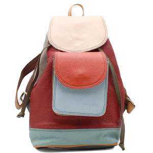 Red multicolor upcycled leather backpack by Soruka