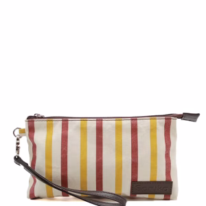Sand beige recycled leather and upcycled canvas toiletry bag Mediterrània Edition by Soruka