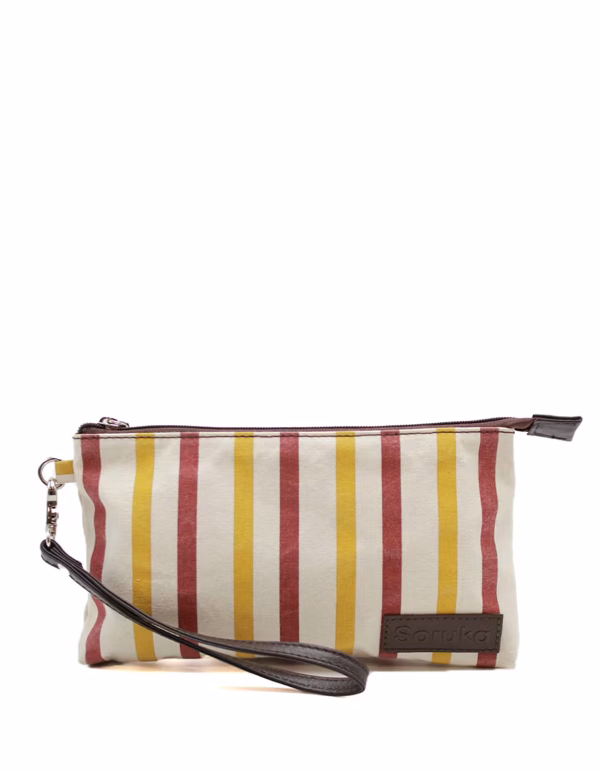 Sand beige recycled leather and upcycled canvas toiletry bag Mediterrània Edition by Soruka