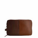Roterdam Soruka Recycledleather 100726(1) Brown recycled leather toiletry bag with double zip compartments by Soruka