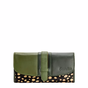 Dark green animal print recycled leather wallet with coin pocket by Soruka