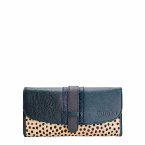 Dark blue animal print recycled leather wallet with coin pocket by Soruka