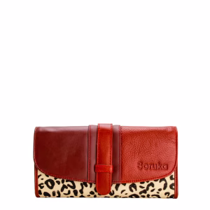 Dark red animal print recycled leather wallet with coin pocket by Soruka