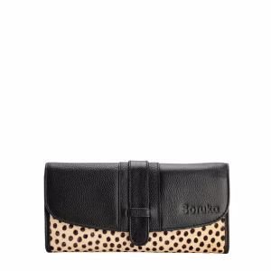 Black animal print recycled leather wallet with coin pocket by Soruka