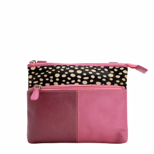 Pink animal print recycled leather crossbody bag by Soruka