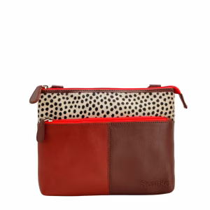 Red animal print recycled leather crossbody bag by Soruka
