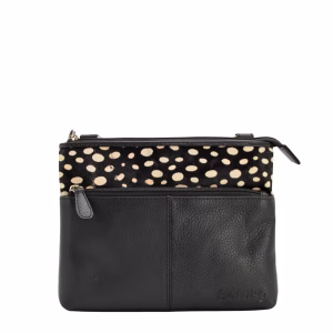 Black animal print recycled leather crossbody bag by Soruka