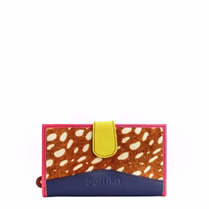Blue animal print recycled leather wallet with zip coin pocket by Soruka