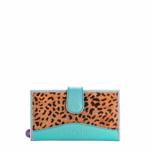 Blue animal print recycled leather wallet with zip coin pocket by Soruka